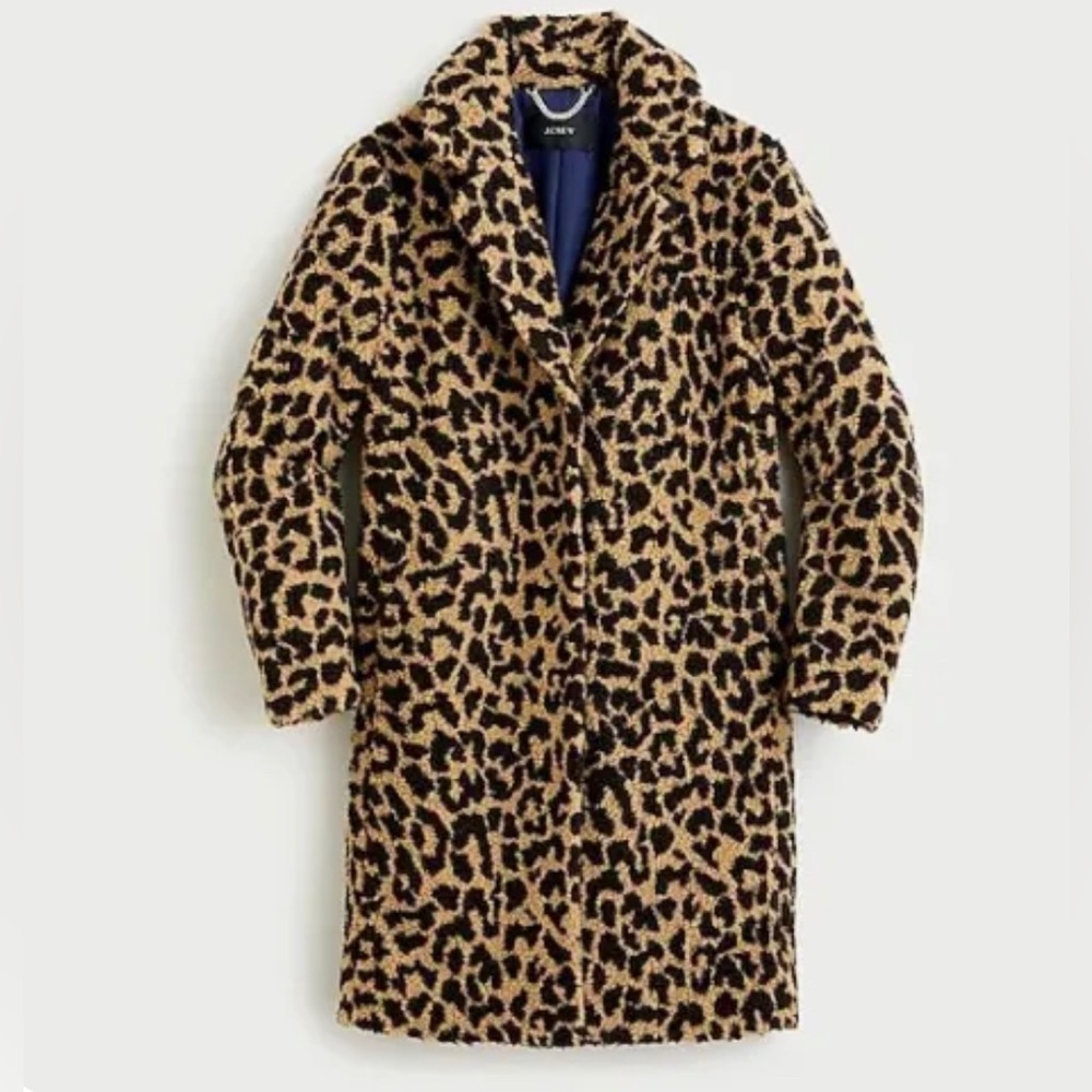J Crew AR136 Woman's NWT Size XS/P Trendy Teddy Sherpa Topcoat in Leopard